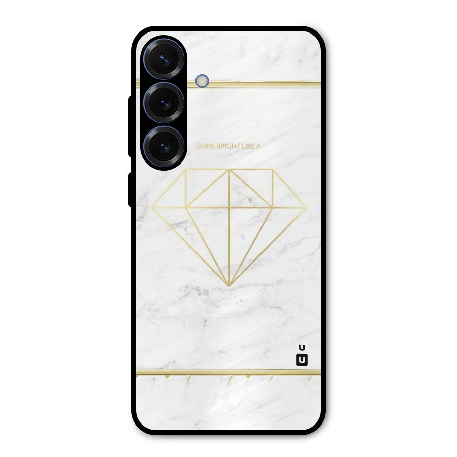 Bright Gold Diamond Metal Back Case for Galaxy S25 Plus