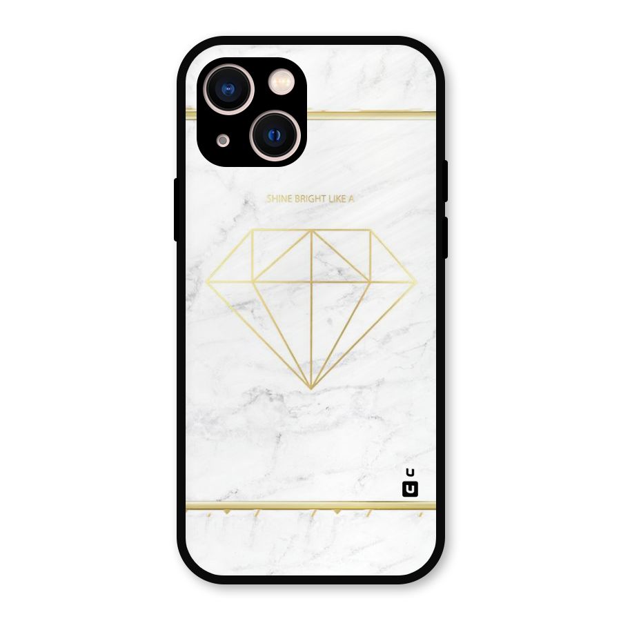 Bright Gold Diamond Metal Back Case for iPhone 13