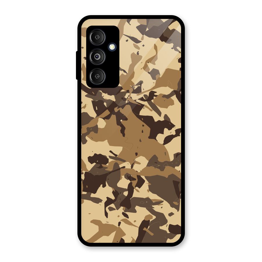 Brown Camouflage Army Glass Back Case for Galaxy M14 5G