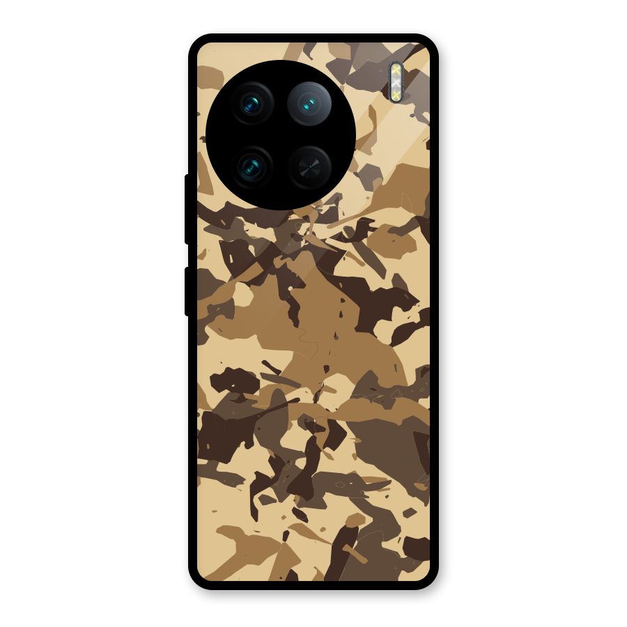 Brown Camouflage Army Glass Back Case for Vivo X90 Pro