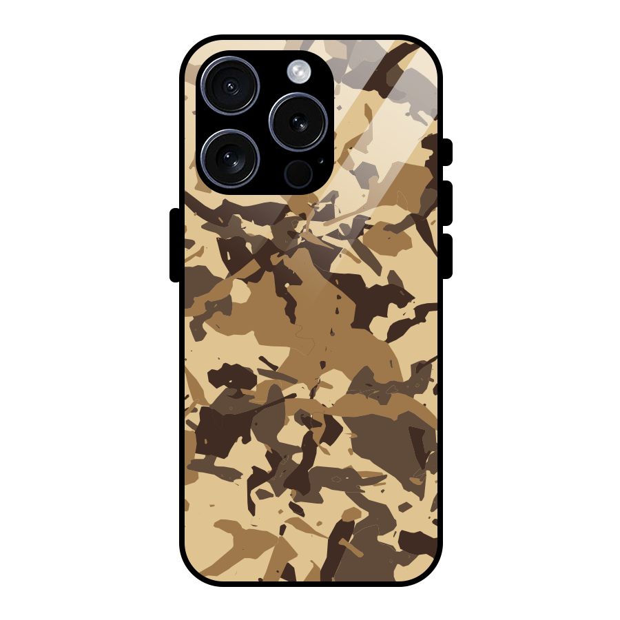 Brown Camouflage Army Glass Back Case for iPhone 15 Pro