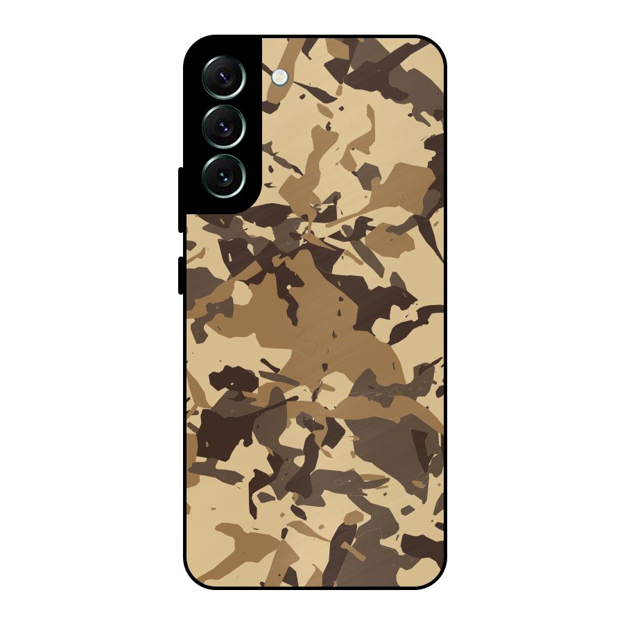 Brown Camouflage Army Metal Back Case for Galaxy S22 Plus 5G