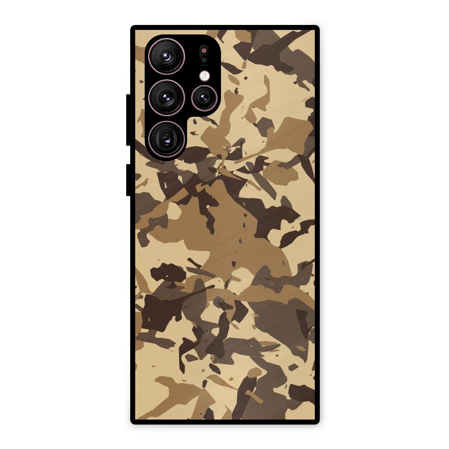 Brown Camouflage Army Metal Back Case for Galaxy S22 Ultra 5G