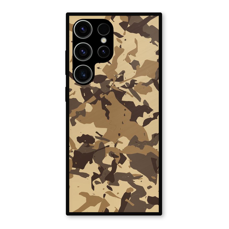 Brown Camouflage Army Metal Back Case for Galaxy S23 Ultra