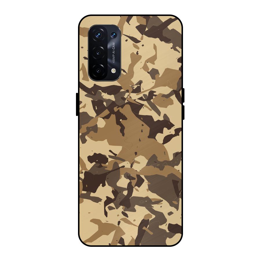 Brown Camouflage Army Metal Back Case for Oppo A74 5G