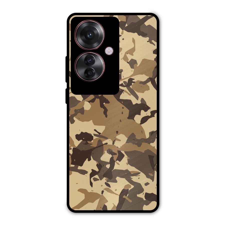 Brown Camouflage Army Metal Back Case for Oppo F25 Pro