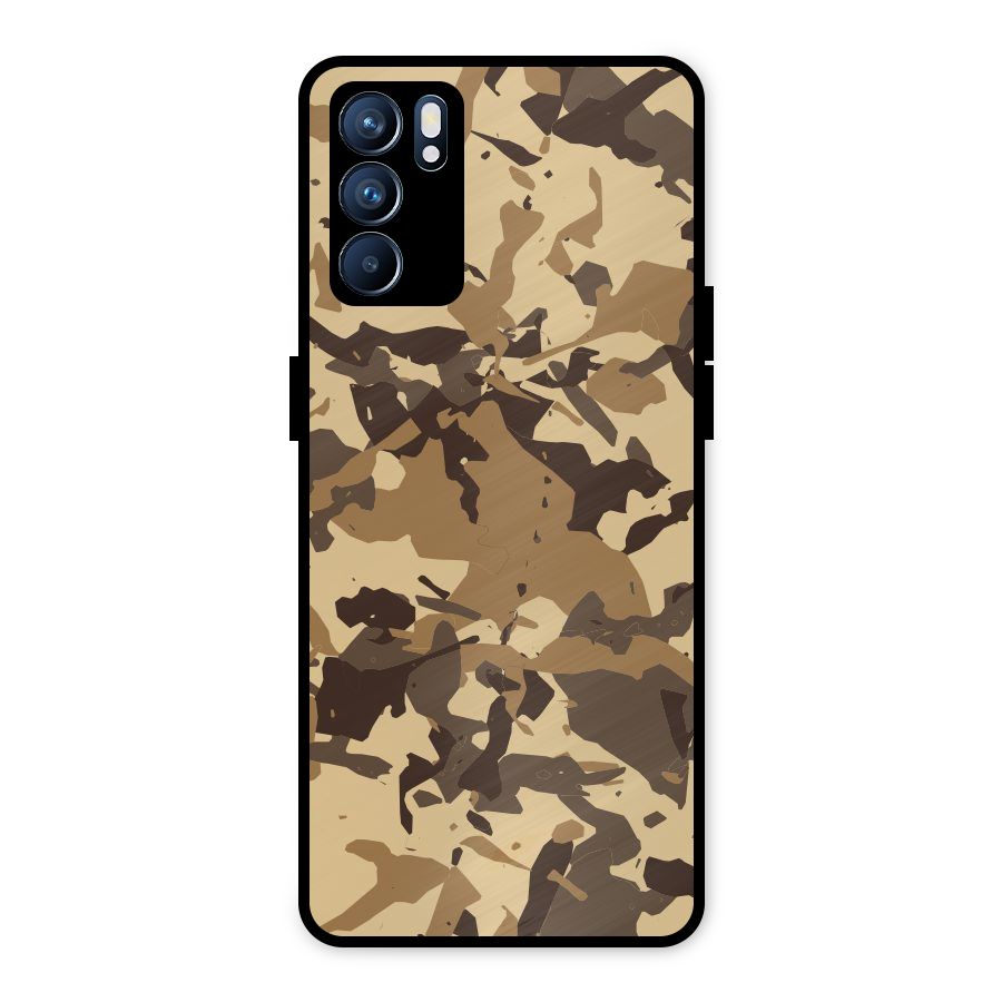 Brown Camouflage Army Metal Back Case for Oppo Reno6 5G