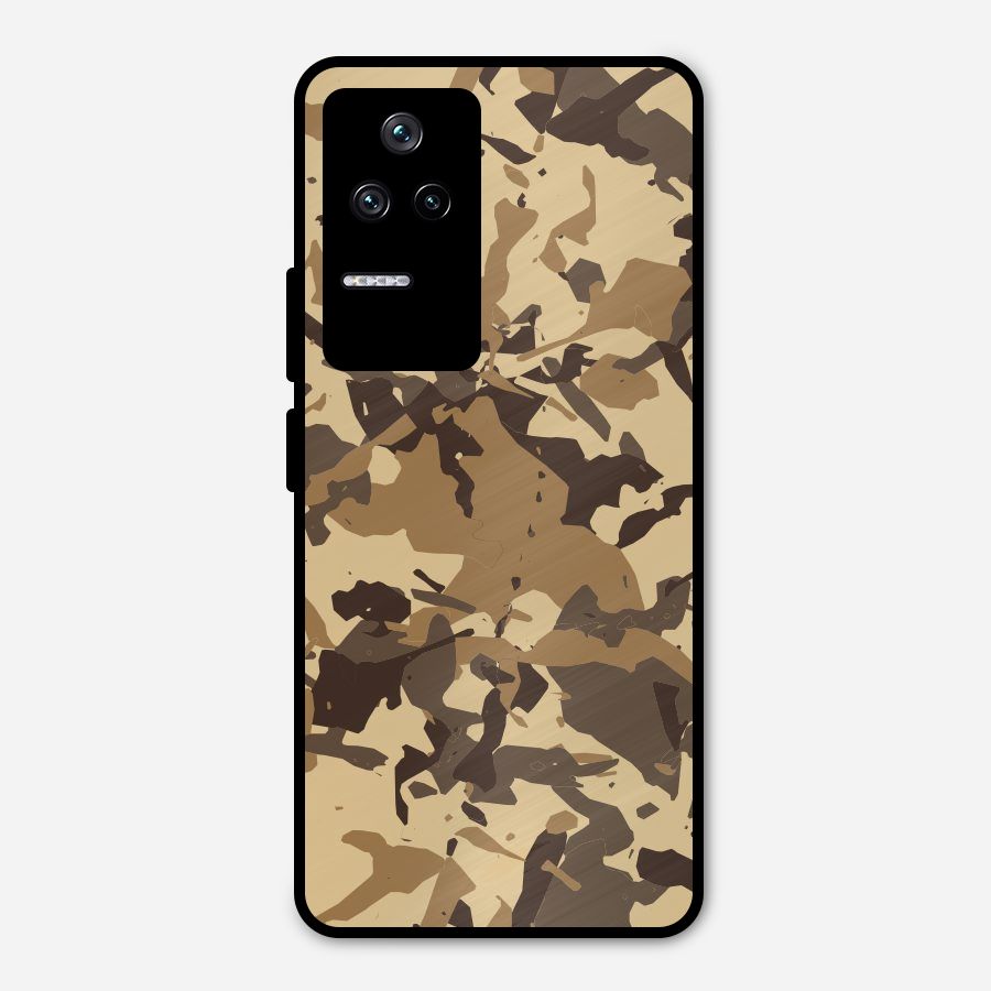 Brown Camouflage Army Metal Back Case for Poco F4 5G