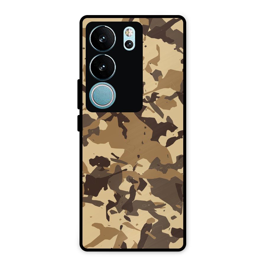 Brown Camouflage Army Metal Back Case for Vivo V29 Pro