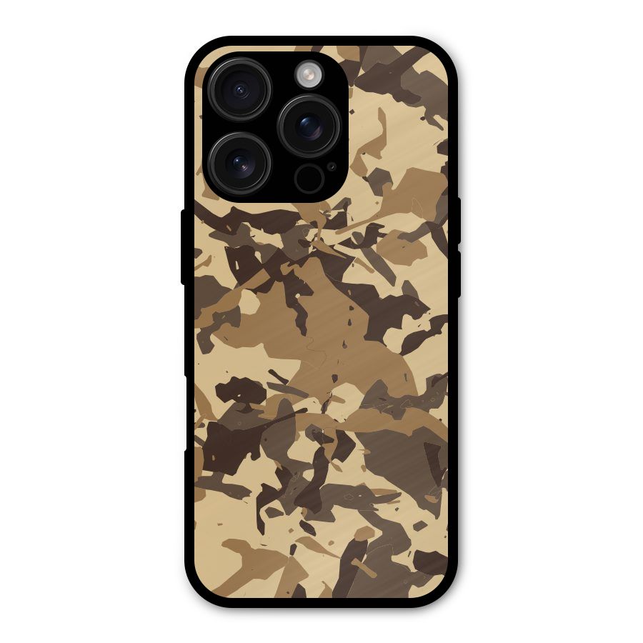 Brown Camouflage Army Metal Back Case for iPhone 16 Pro