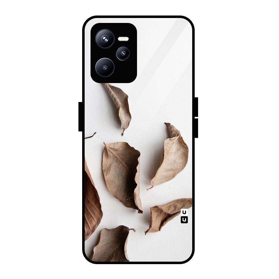 Brown Dusty Leaves Glass Back Case for Realme C35