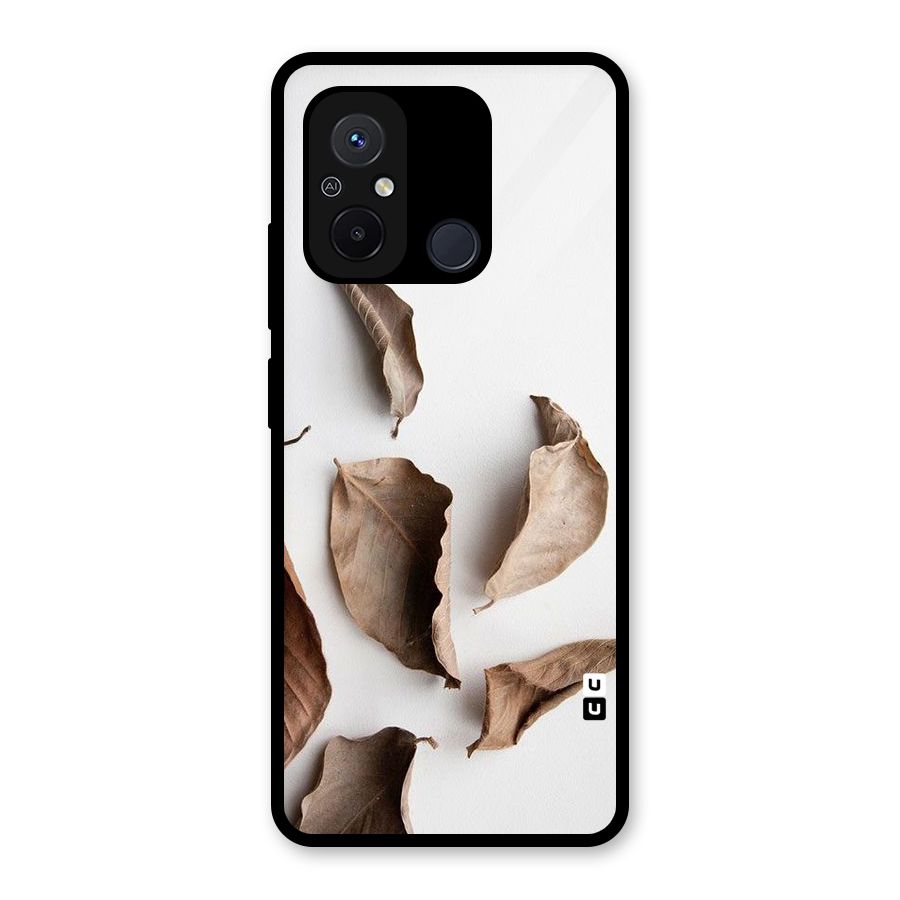 Brown Dusty Leaves Glass Back Case for Redmi 12C