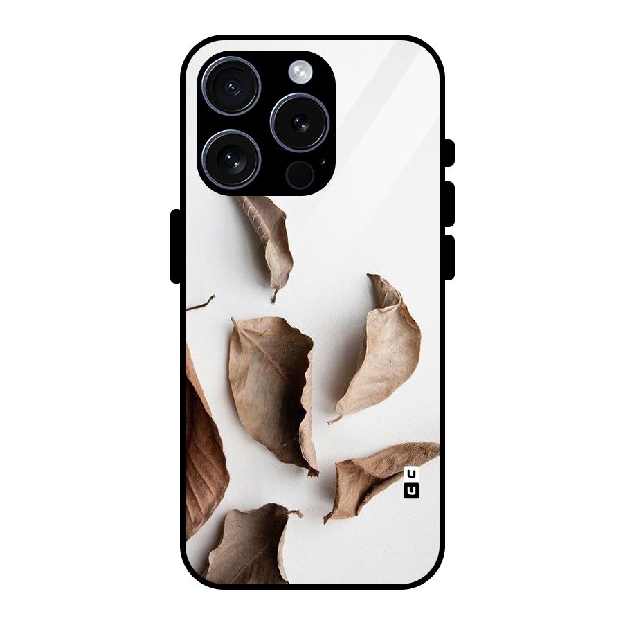 Brown Dusty Leaves Glass Back Case for iPhone 15 Pro