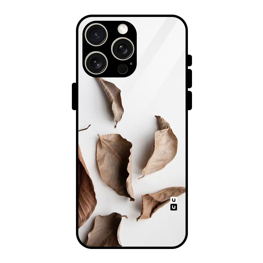 Brown Dusty Leaves Glass Back Case for iPhone 15 Pro Max