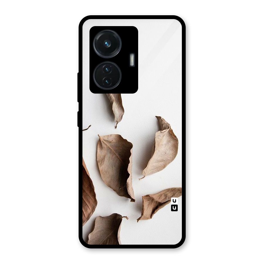 Brown Dusty Leaves Glass Back Case for iQOO Z6 44W