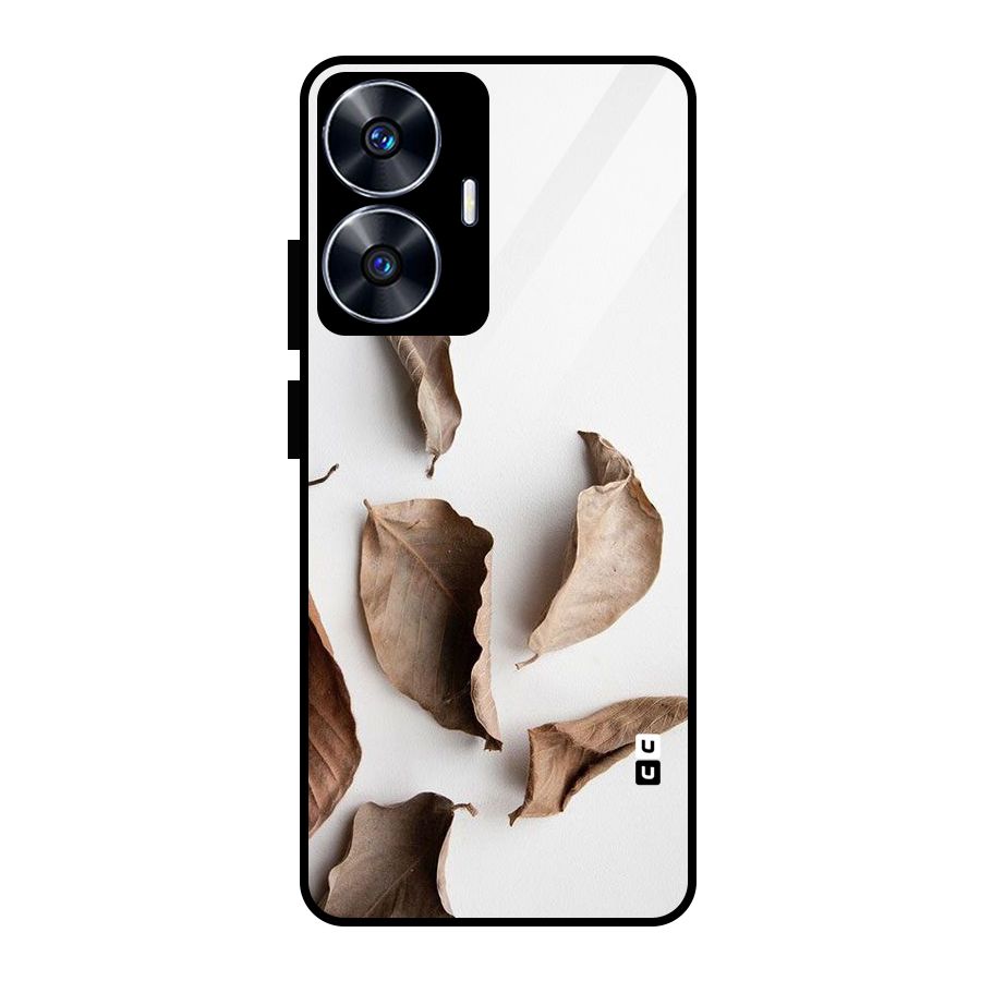 Brown Dusty Leaves Glass Back Case for realme C55