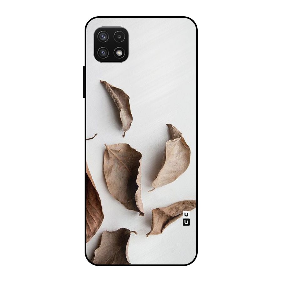 Brown Dusty Leaves Metal Back Case for Galaxy A22 5G