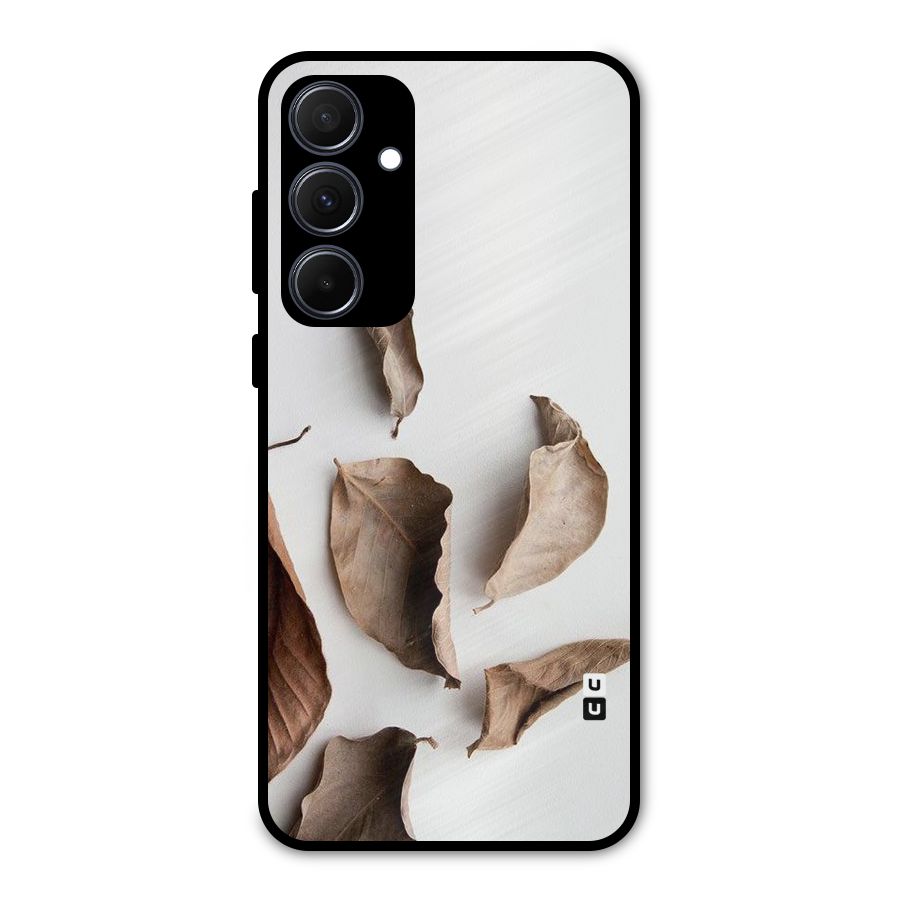 Brown Dusty Leaves Metal Back Case for Galaxy A35