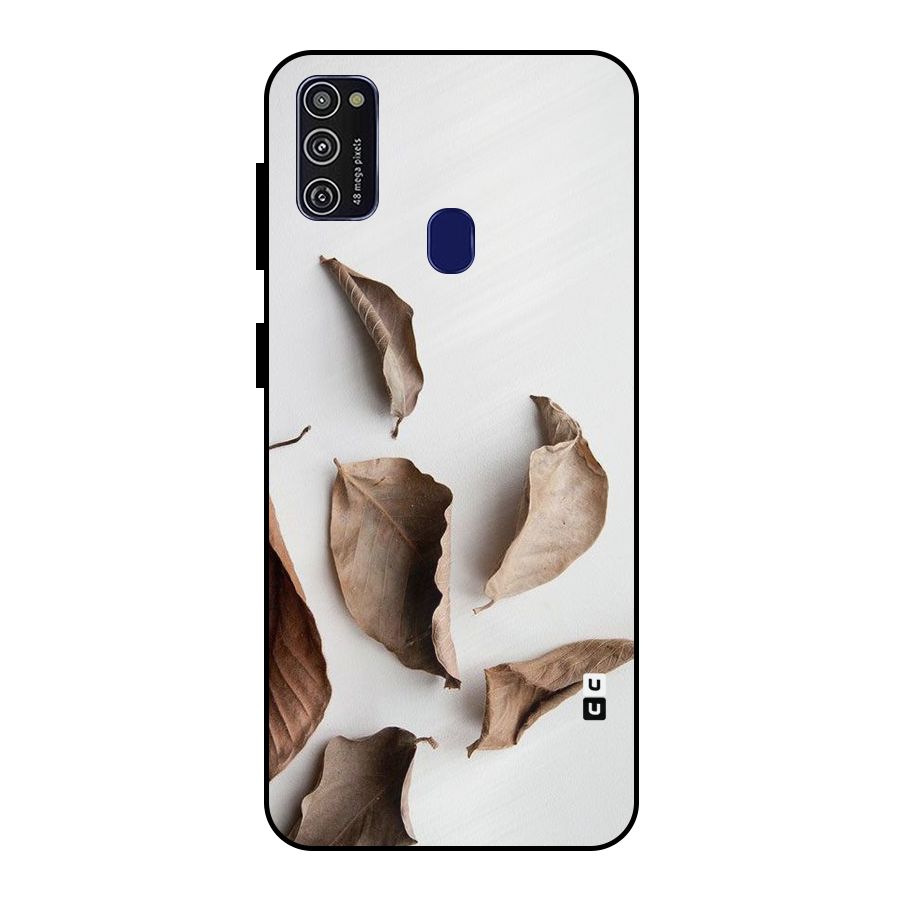Brown Dusty Leaves Metal Back Case for Galaxy M21