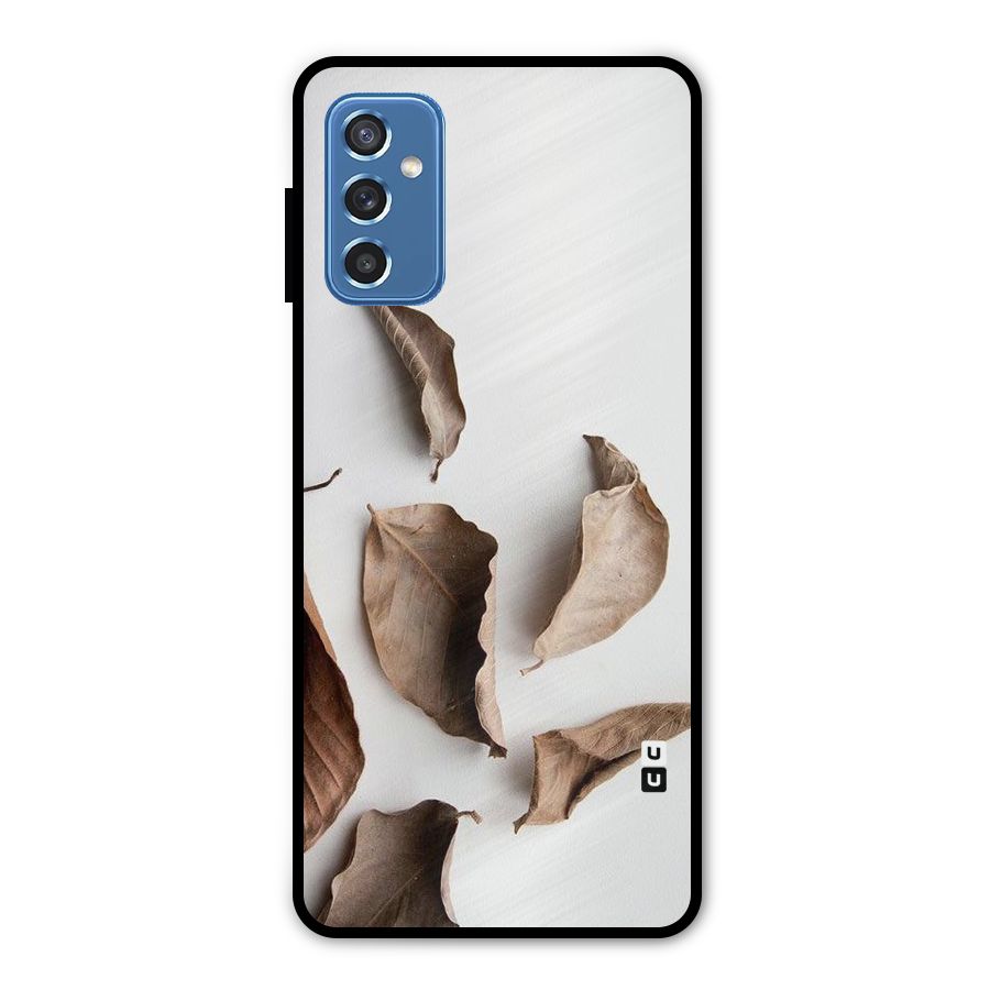 Brown Dusty Leaves Metal Back Case for Galaxy M52 5G