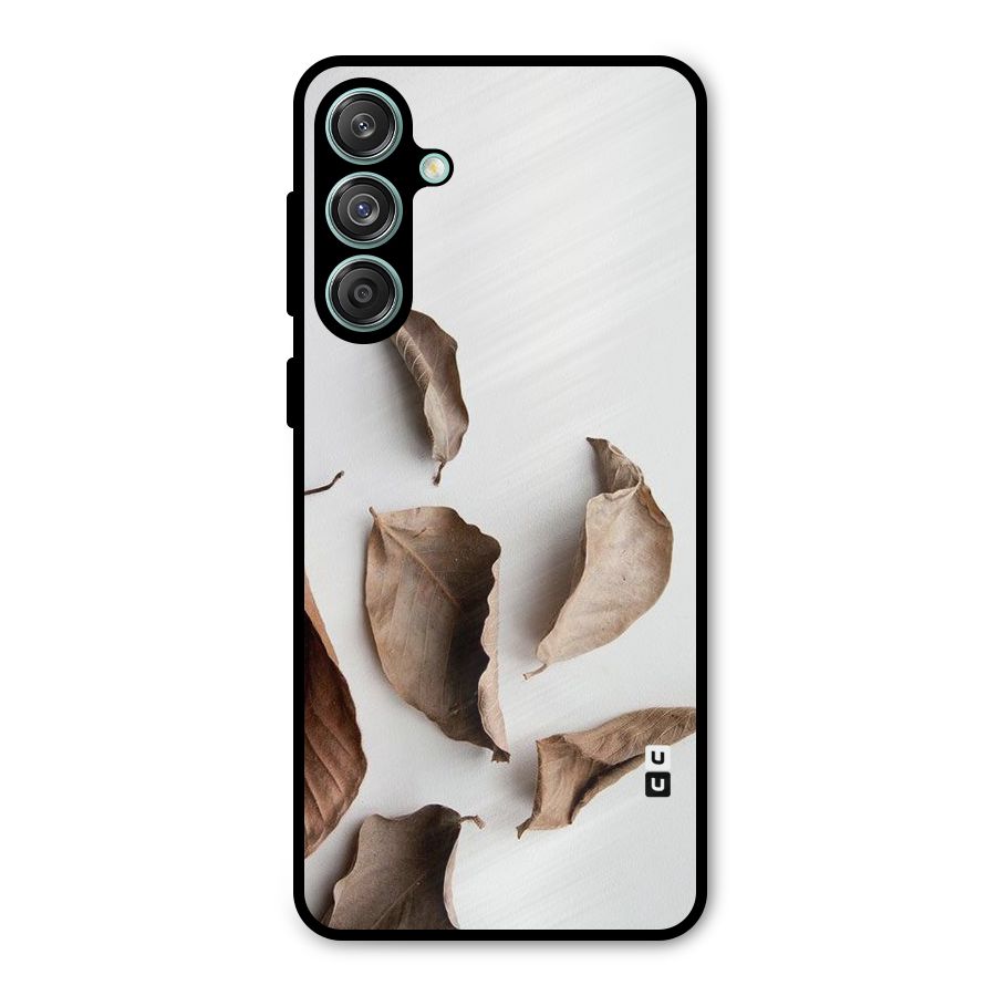 Brown Dusty Leaves Metal Back Case for Galaxy M55 5G