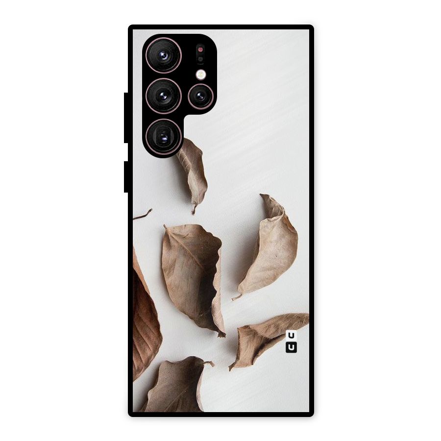 Brown Dusty Leaves Metal Back Case for Galaxy S22 Ultra 5G