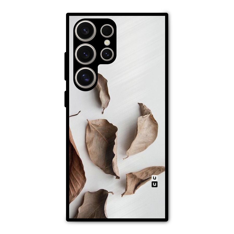 Brown Dusty Leaves Metal Back Case for Galaxy S24 Ultra