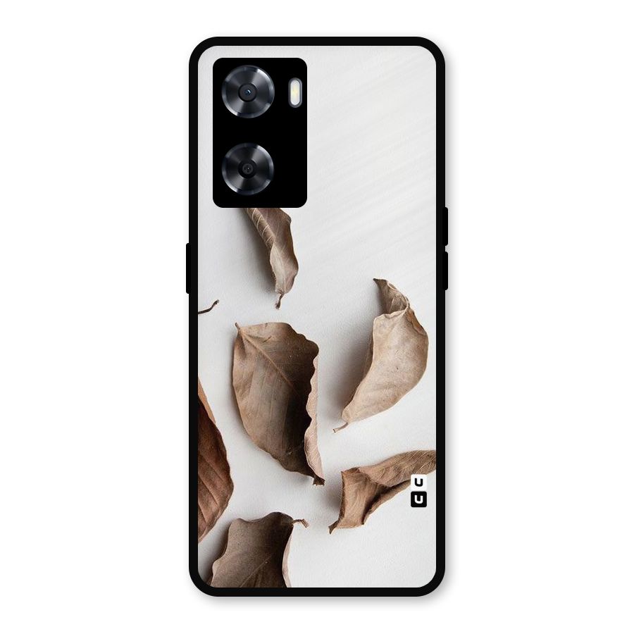 Brown Dusty Leaves Metal Back Case for Oppo A57 2022