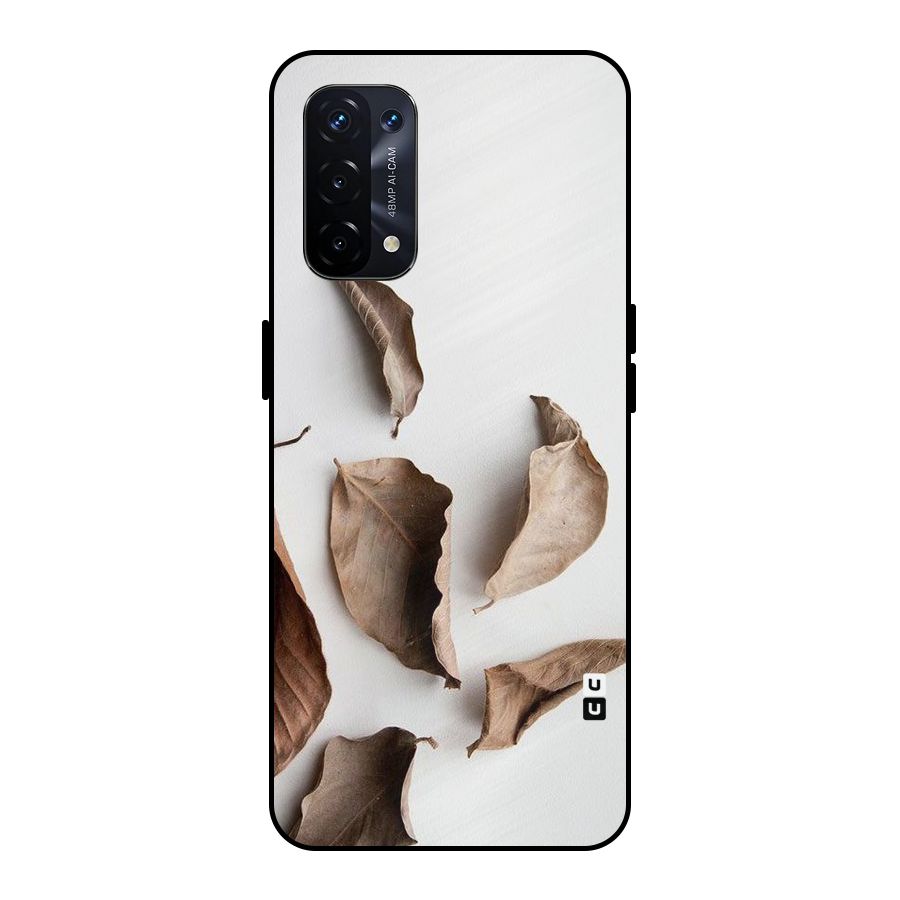 Brown Dusty Leaves Metal Back Case for Oppo A74 5G