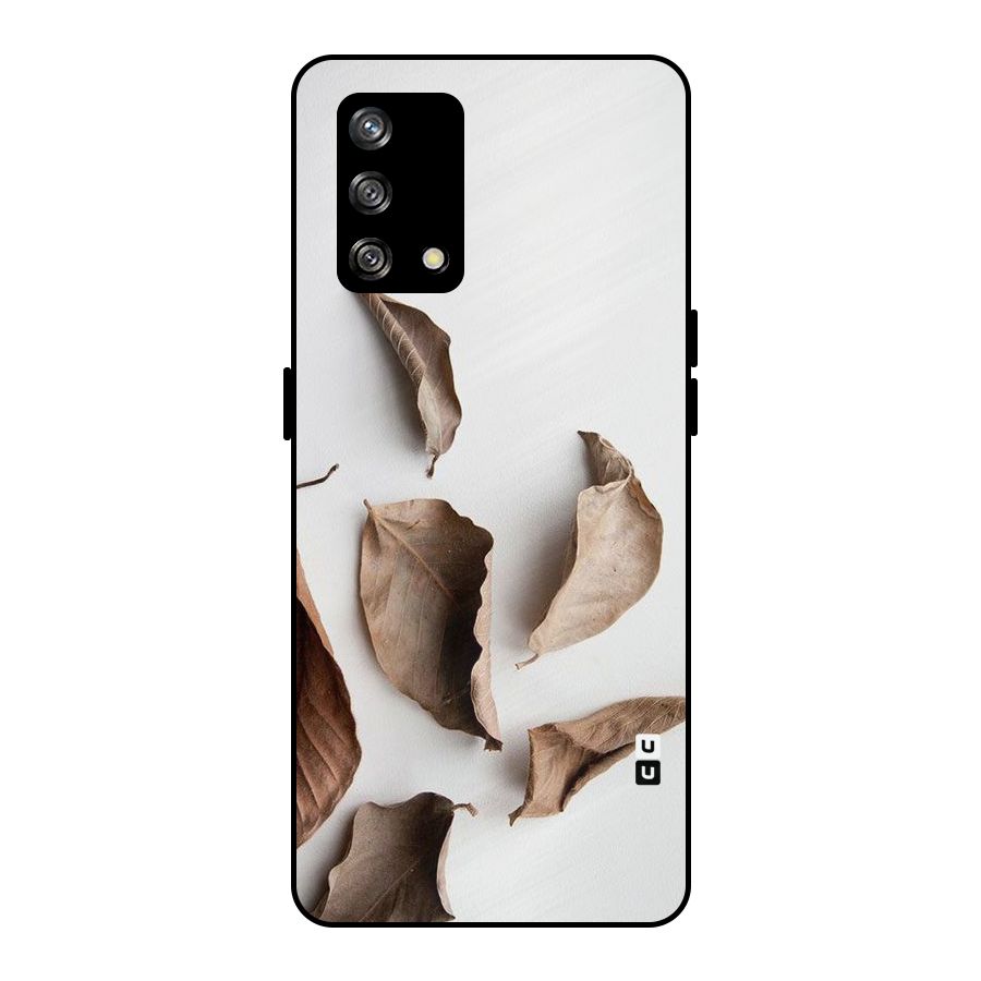 Brown Dusty Leaves Metal Back Case for Oppo F19