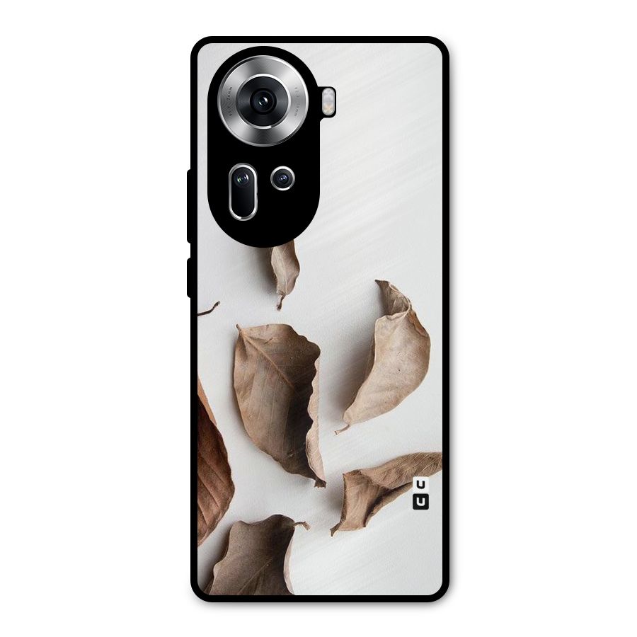 Brown Dusty Leaves Metal Back Case for Oppo Reno11 5G