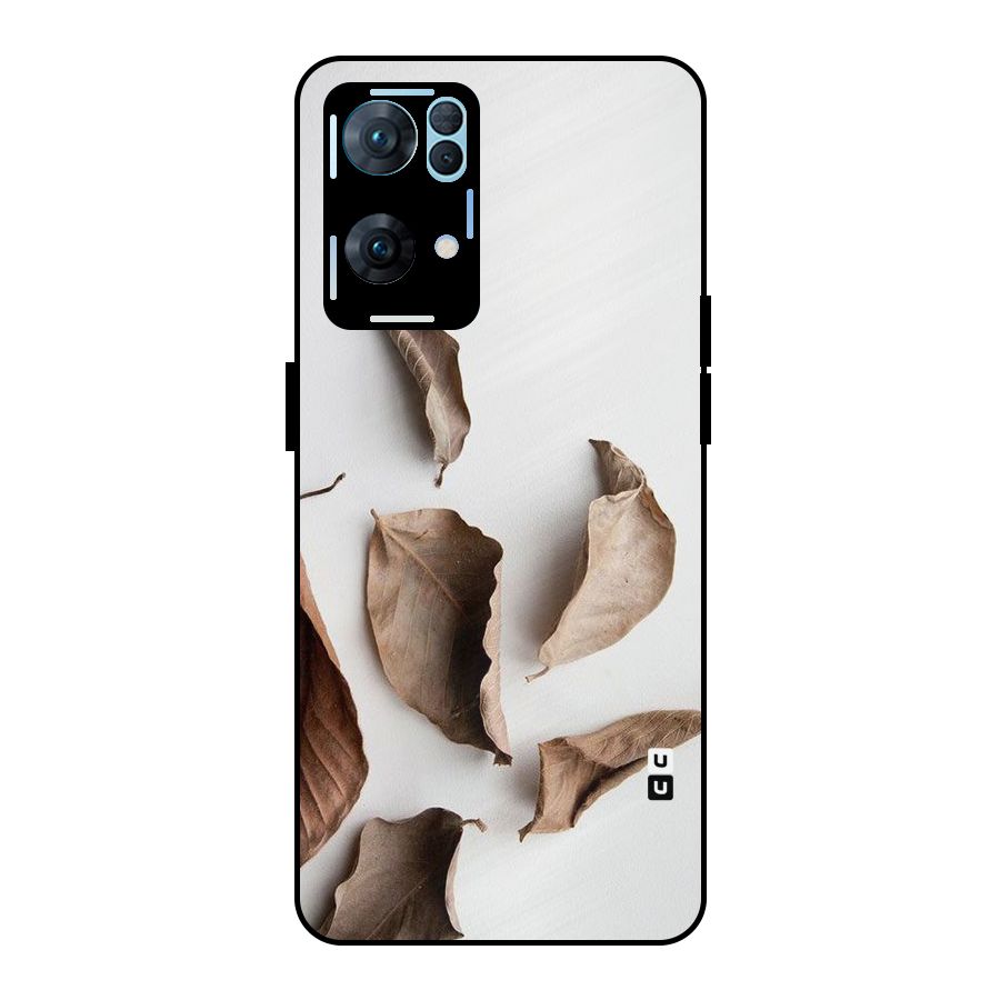 Brown Dusty Leaves Metal Back Case for Oppo Reno7 Pro 5G