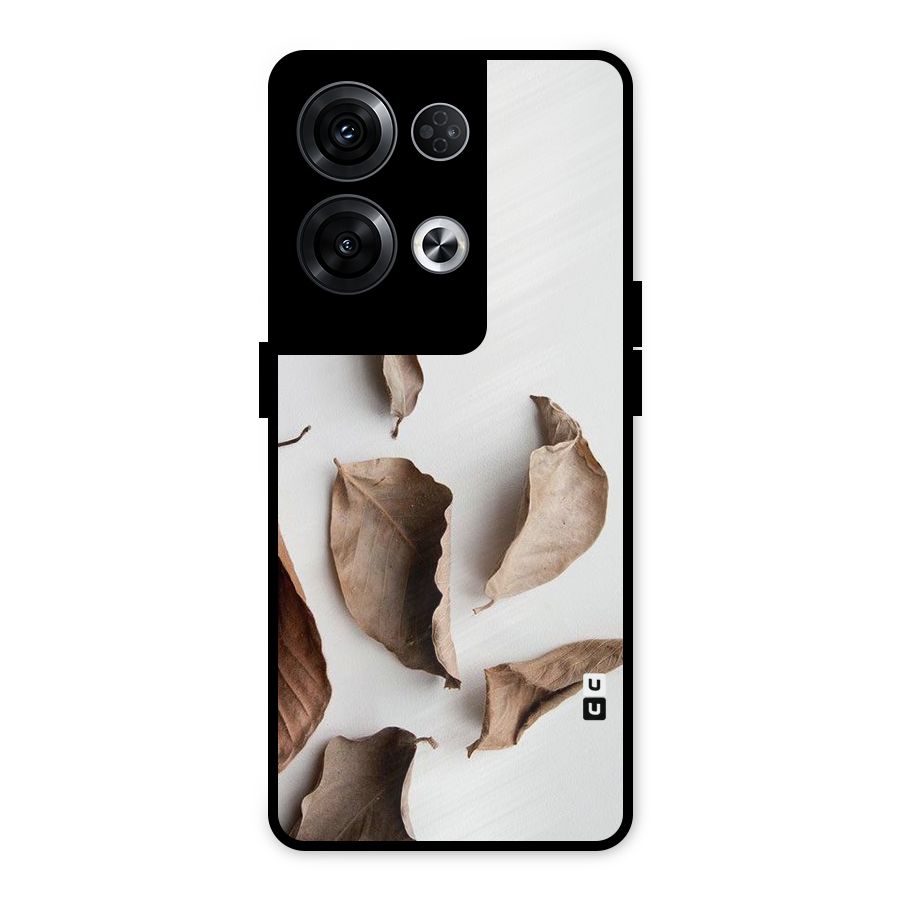 Brown Dusty Leaves Metal Back Case for Oppo Reno8 Pro 5G