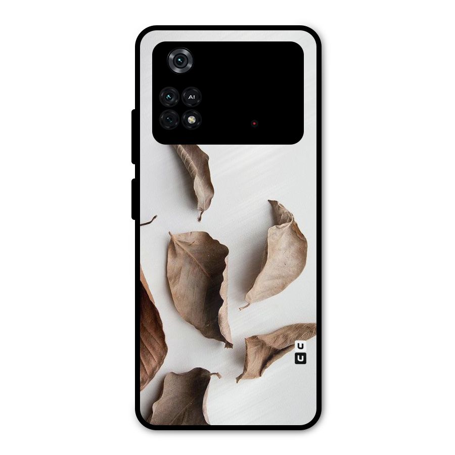 Brown Dusty Leaves Metal Back Case for Poco M4 Pro 4G