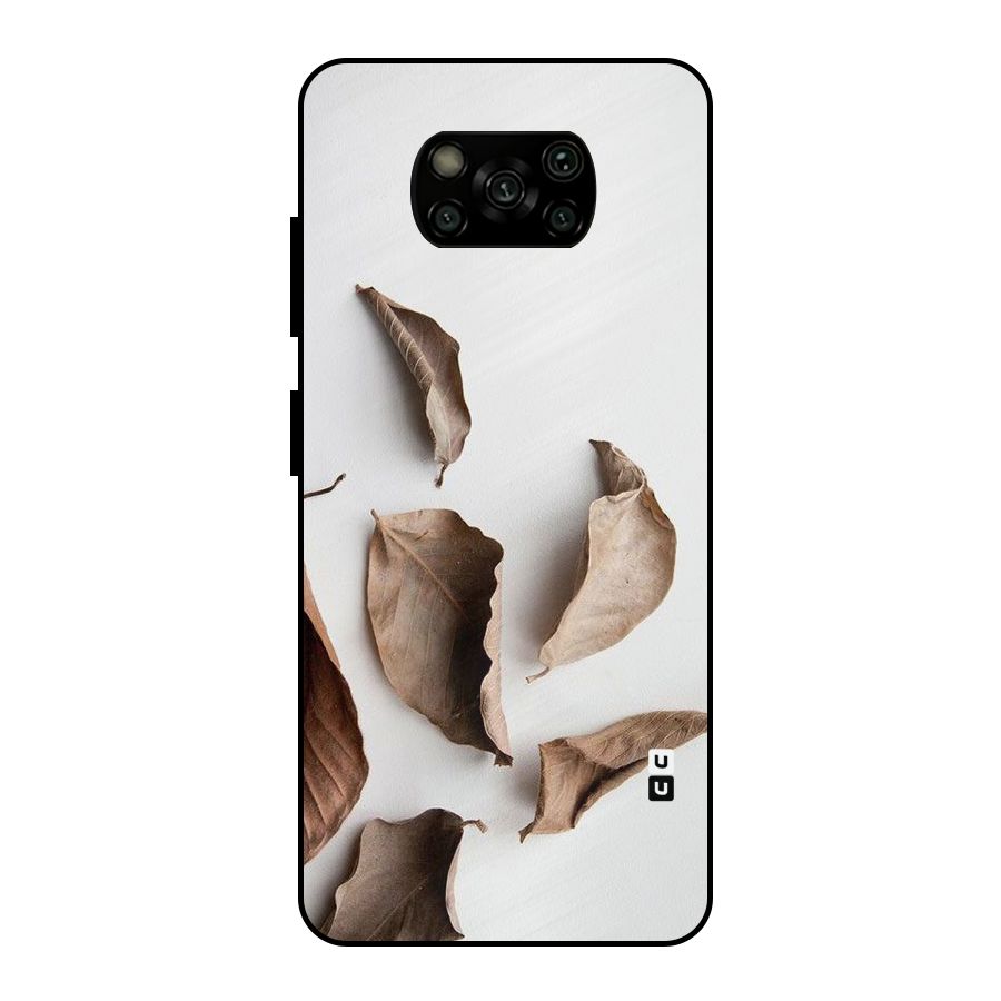Brown Dusty Leaves Metal Back Case for Poco X3
