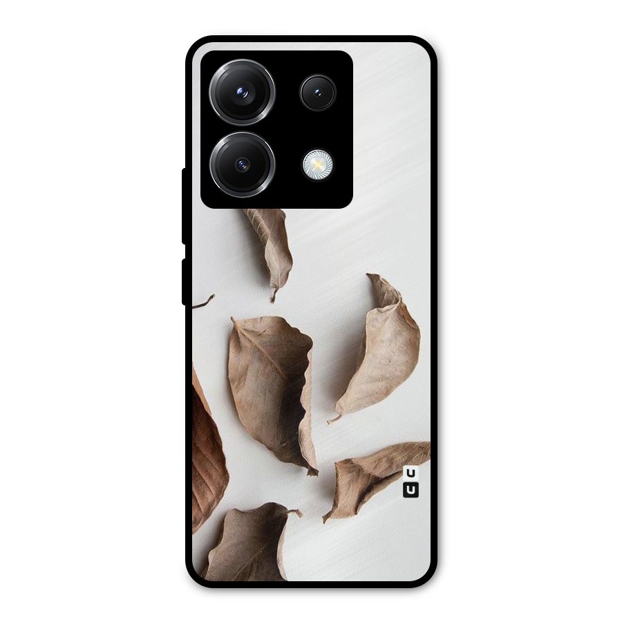 Brown Dusty Leaves Metal Back Case for Poco X6