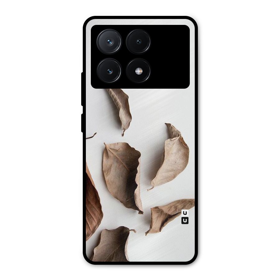 Brown Dusty Leaves Metal Back Case for Poco X6 Pro