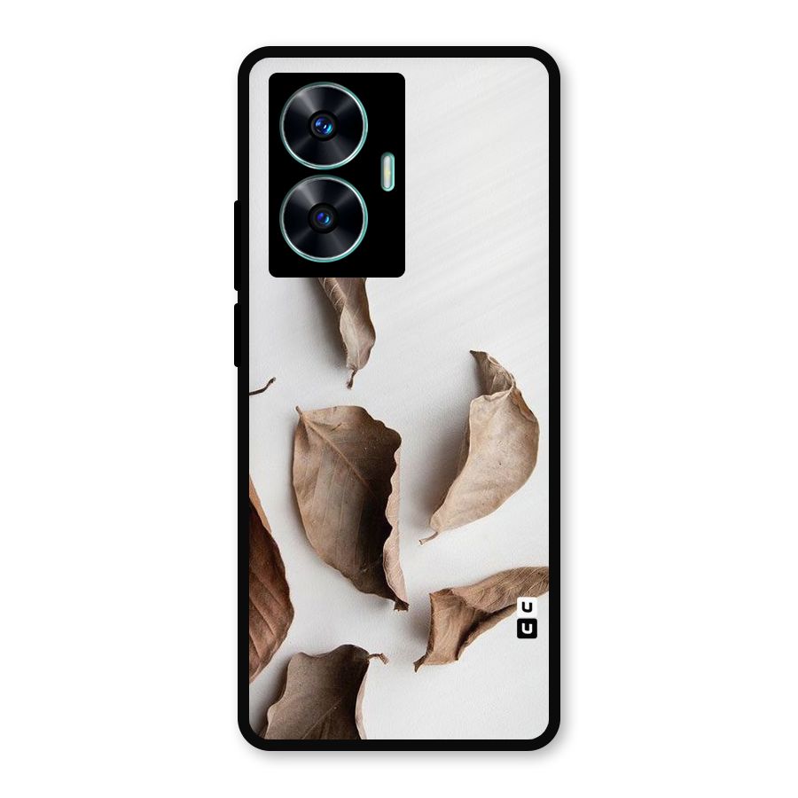 Brown Dusty Leaves Metal Back Case for Realme Narzo N55