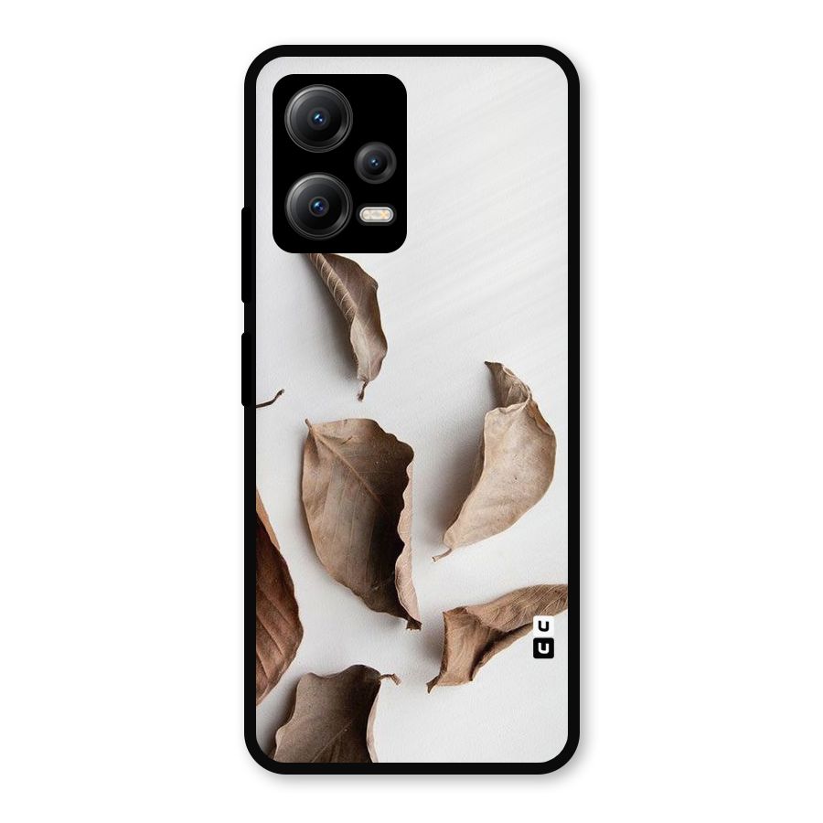 Brown Dusty Leaves Metal Back Case for Redmi Note 12 5G