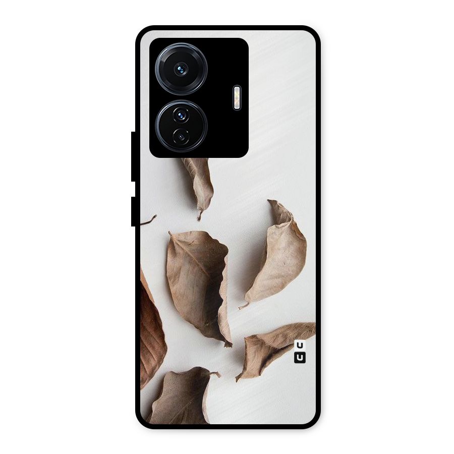 Brown Dusty Leaves Metal Back Case for Vivo T1 Pro