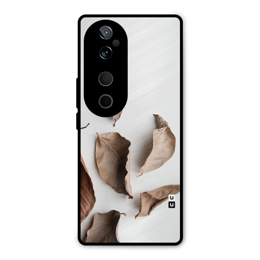 Brown Dusty Leaves Metal Back Case for Vivo T3 Ultra