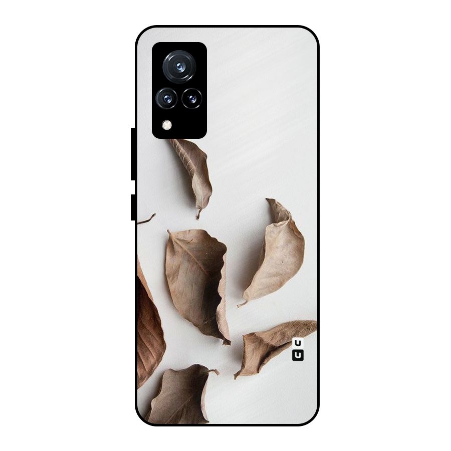 Brown Dusty Leaves Metal Back Case for Vivo V21 5G