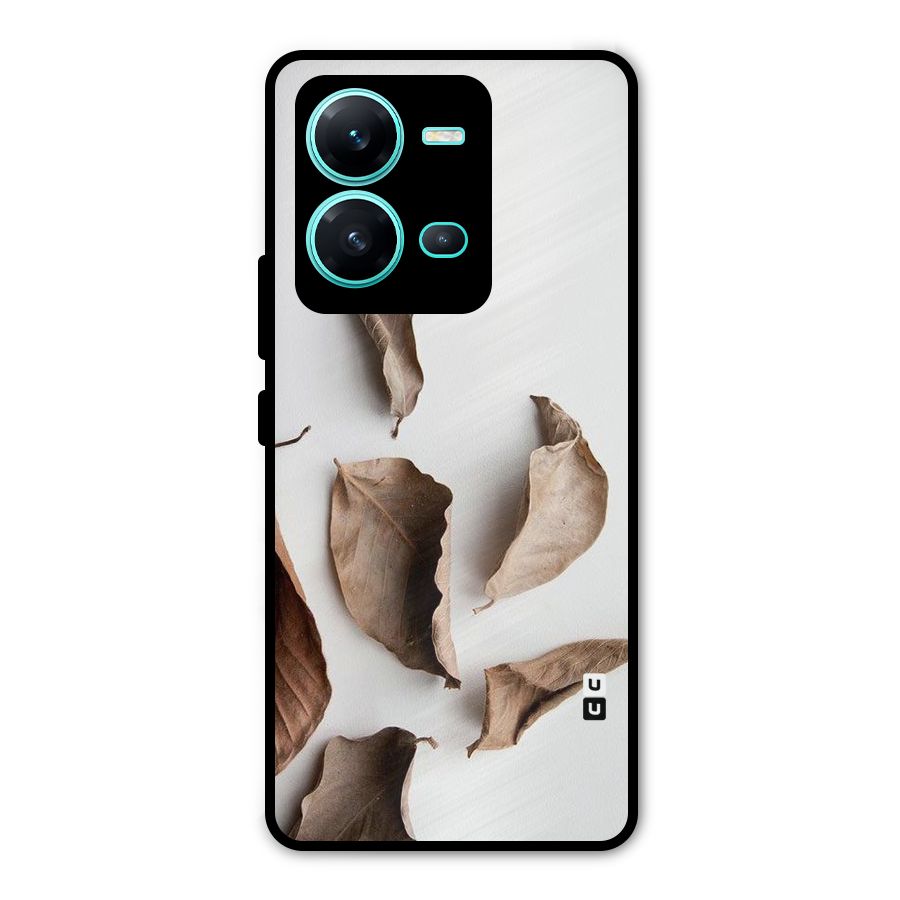 Brown Dusty Leaves Metal Back Case for Vivo V25