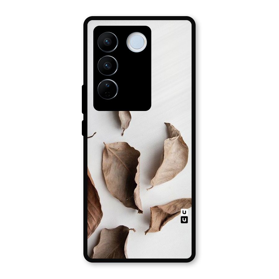 Brown Dusty Leaves Metal Back Case for Vivo V27