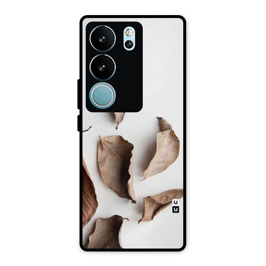 Brown Dusty Leaves Metal Back Case for Vivo V29 Pro
