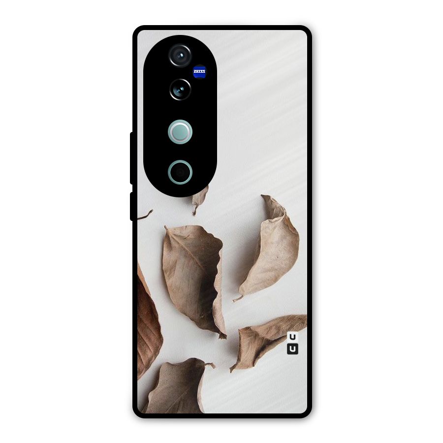 Brown Dusty Leaves Metal Back Case for Vivo V40