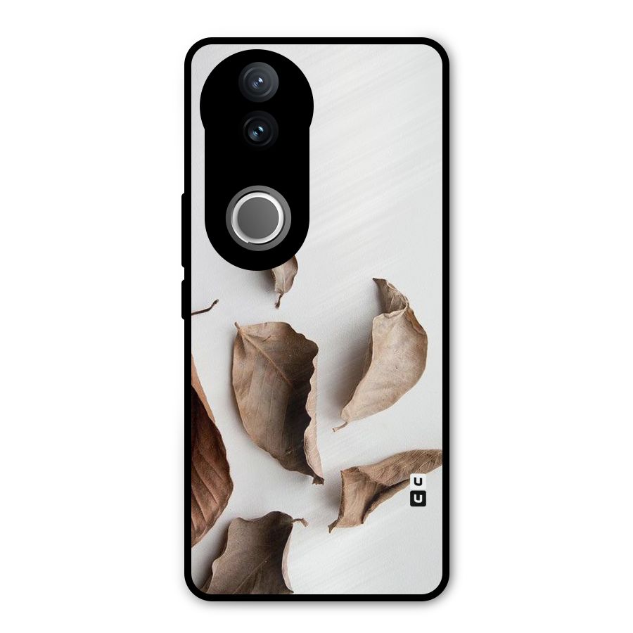 Brown Dusty Leaves Metal Back Case for Vivo V50e