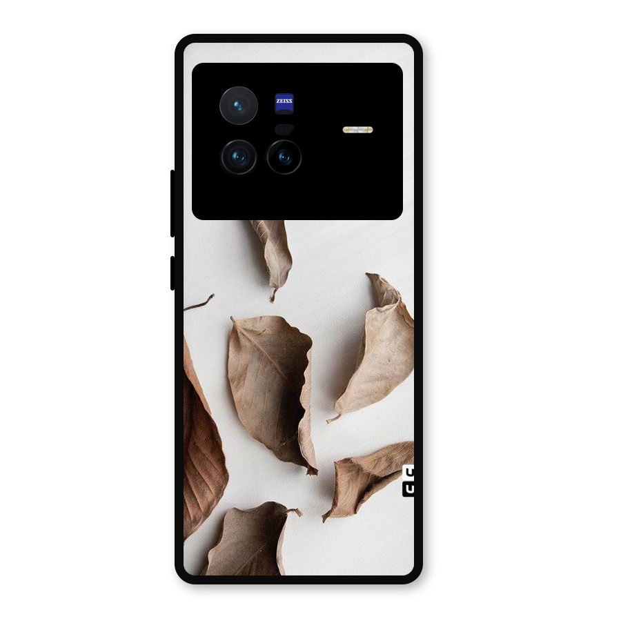 Brown Dusty Leaves Metal Back Case for Vivo X80