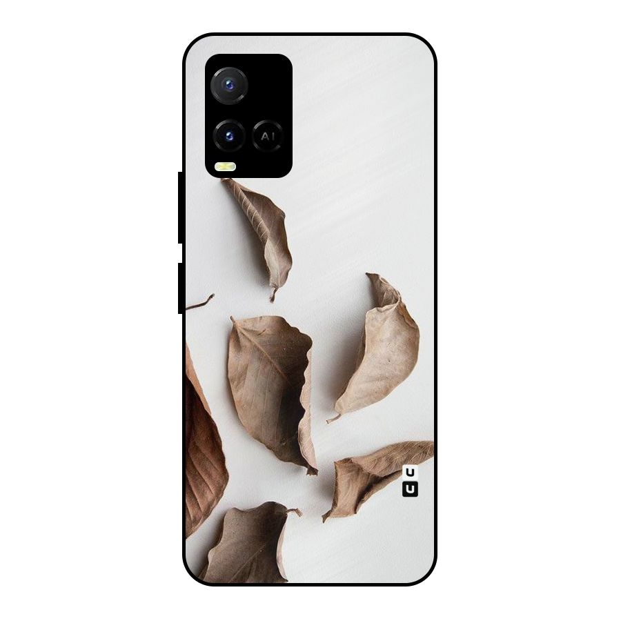 Brown Dusty Leaves Metal Back Case for Vivo Y21