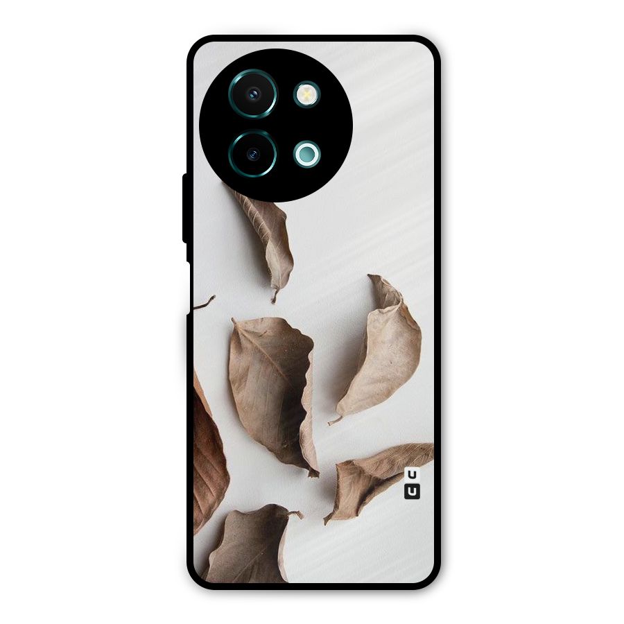 Brown Dusty Leaves Metal Back Case for Vivo Y58